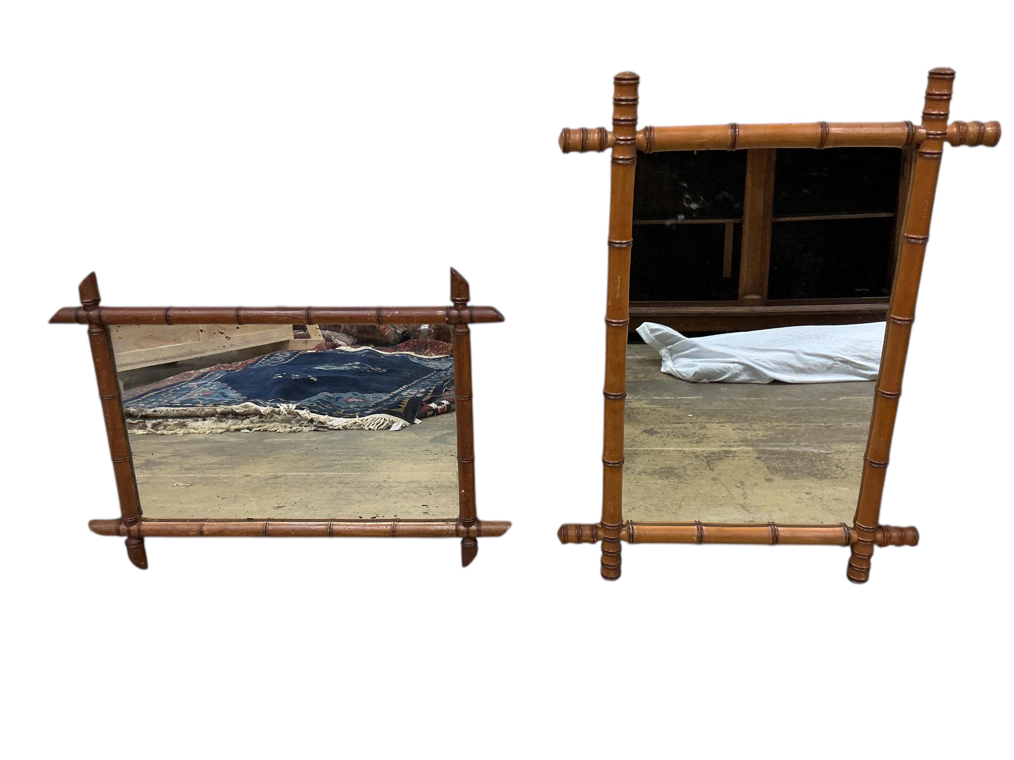 Two late 19th century French rectangular faux bamboo wall mirrors, larger width 62cm, height 83cm